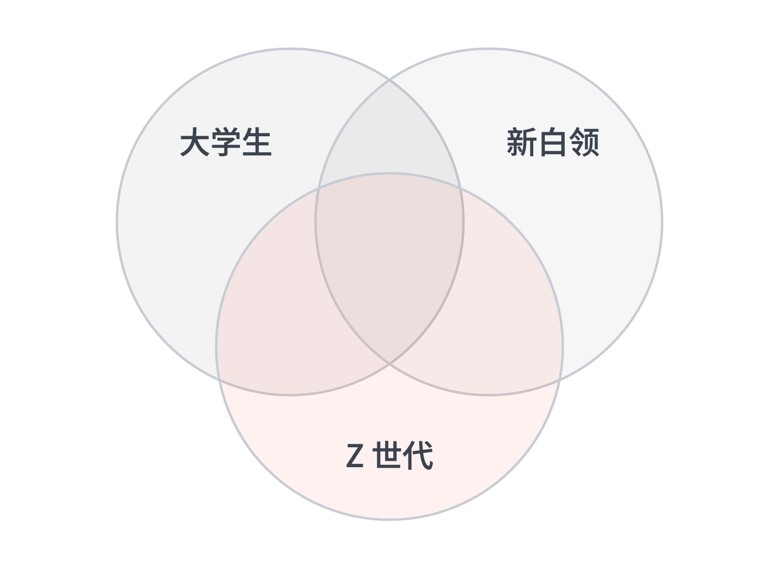 目标用户示意图：大学生、Z 世代、新白领三类画像
