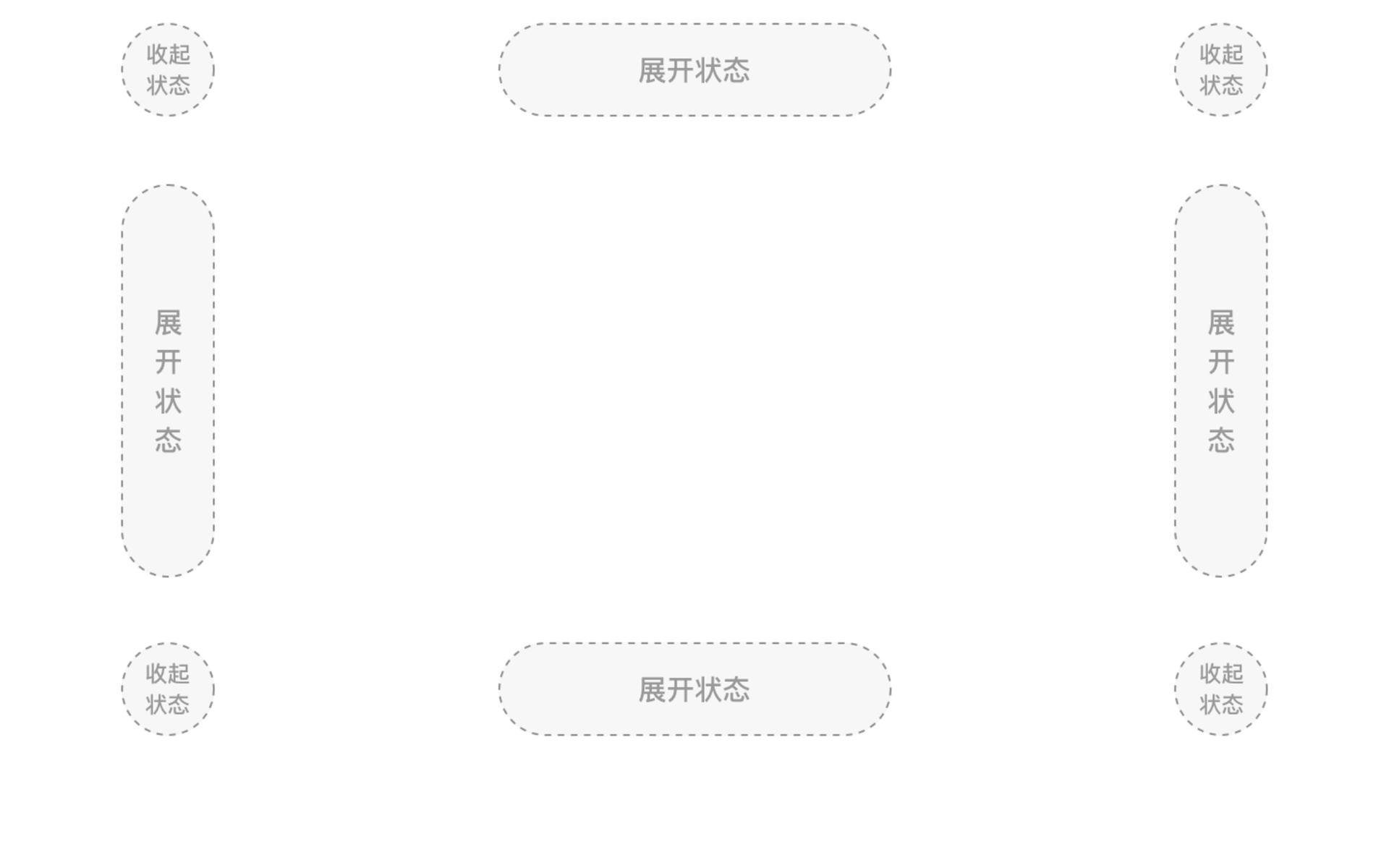 示意图：工具条可停靠在屏幕的上、下、左、右四边，四角是收起后的胶囊状态